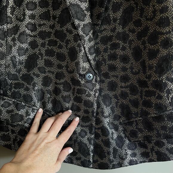 Smythe Film Fest Sharp Shoulder Blazer Metallic Leopard Size 0 Black Grey Chic - Picture 9 of 14